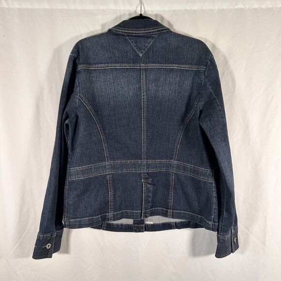 Tommy Hilfiger Jean Jacket Women's XL Dark Wash Denim Button Up Pockets Cotton - Picture 8 of 11